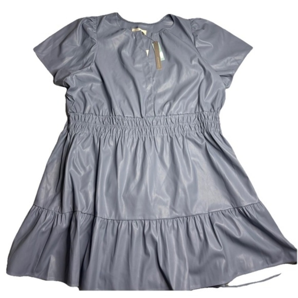 ANTHROPOLOGIE The Somerset Mini Dress: Faux Leather Edition Womens PLUS 3X blue